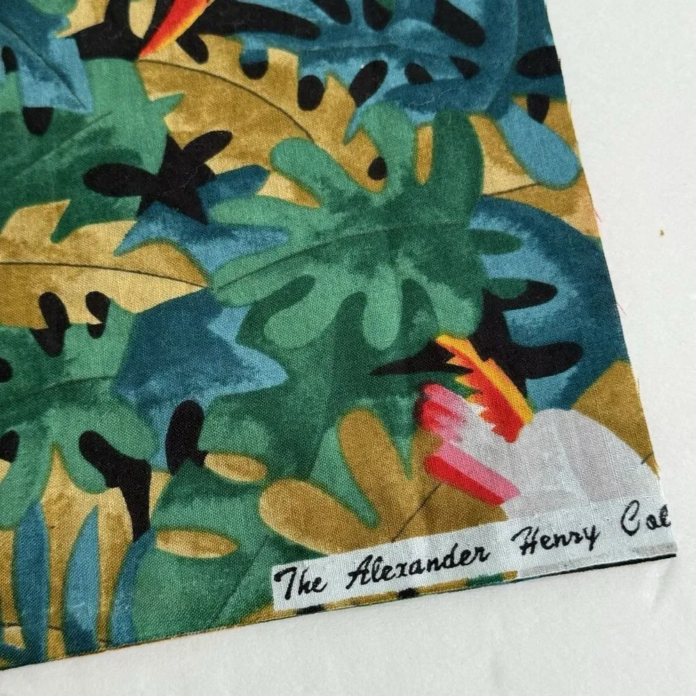 Vtg Alexander Henry Tropical Birds Fabric 2 Remnants Cockatoo Tucan Hibiscus OOP
